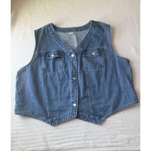 Midwest Traders Button Vest Blue Short Sleeveless Cotton Casual Regular Women's